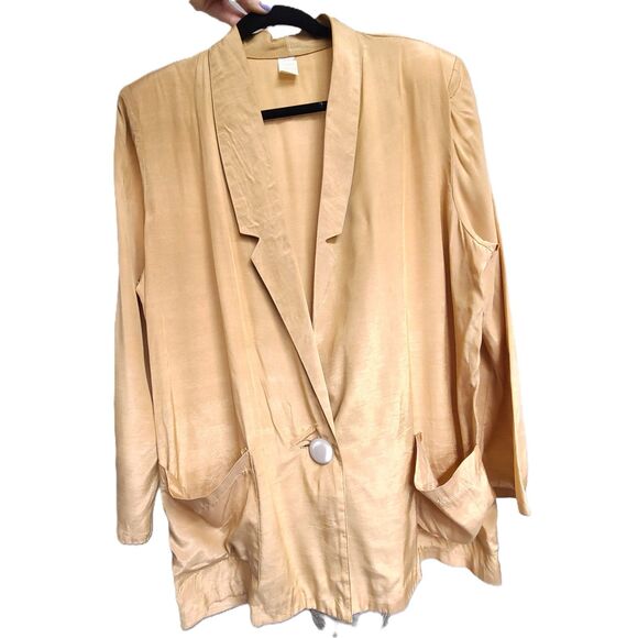 Vintage Pale Gold Blazer Jacket MEDIUM Eclectic Statement Minimalist Retro Party - Picture 1 of 6